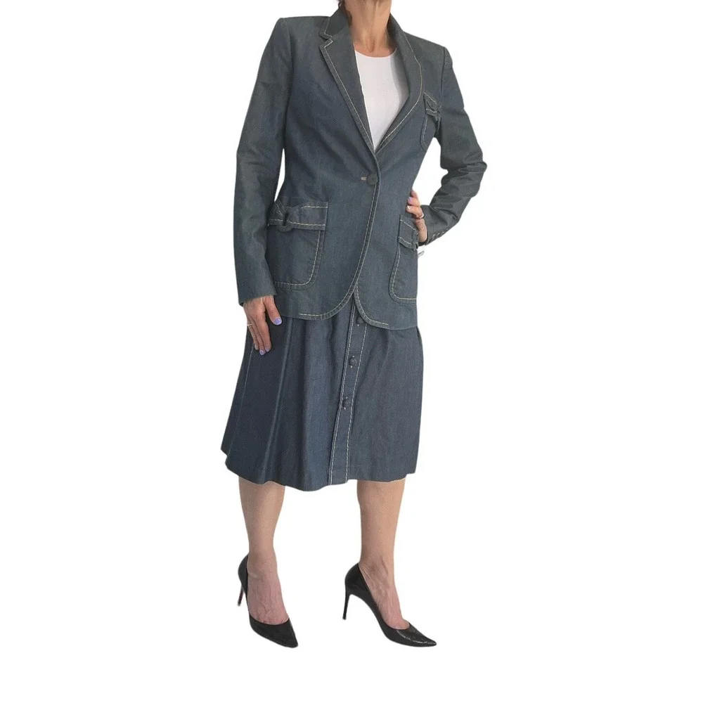 VIKTOR & ROLF Chambray Cotton  Denim 2 Piece Skirt Suit 40/8